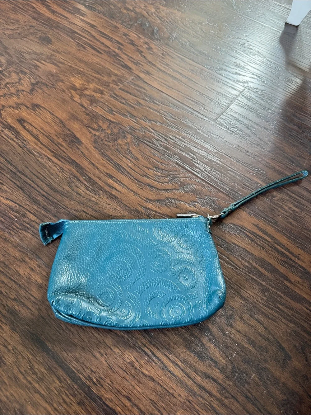 NICOLI Teal Blue Wristlet Clutch with Embossed Circles
